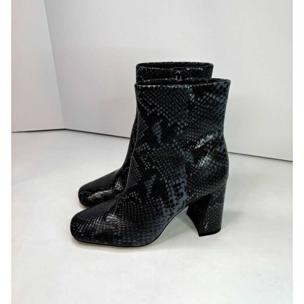 Sam Edelman Codie Marina Blue Side Zip Square Fashion Booties Snake Skin
